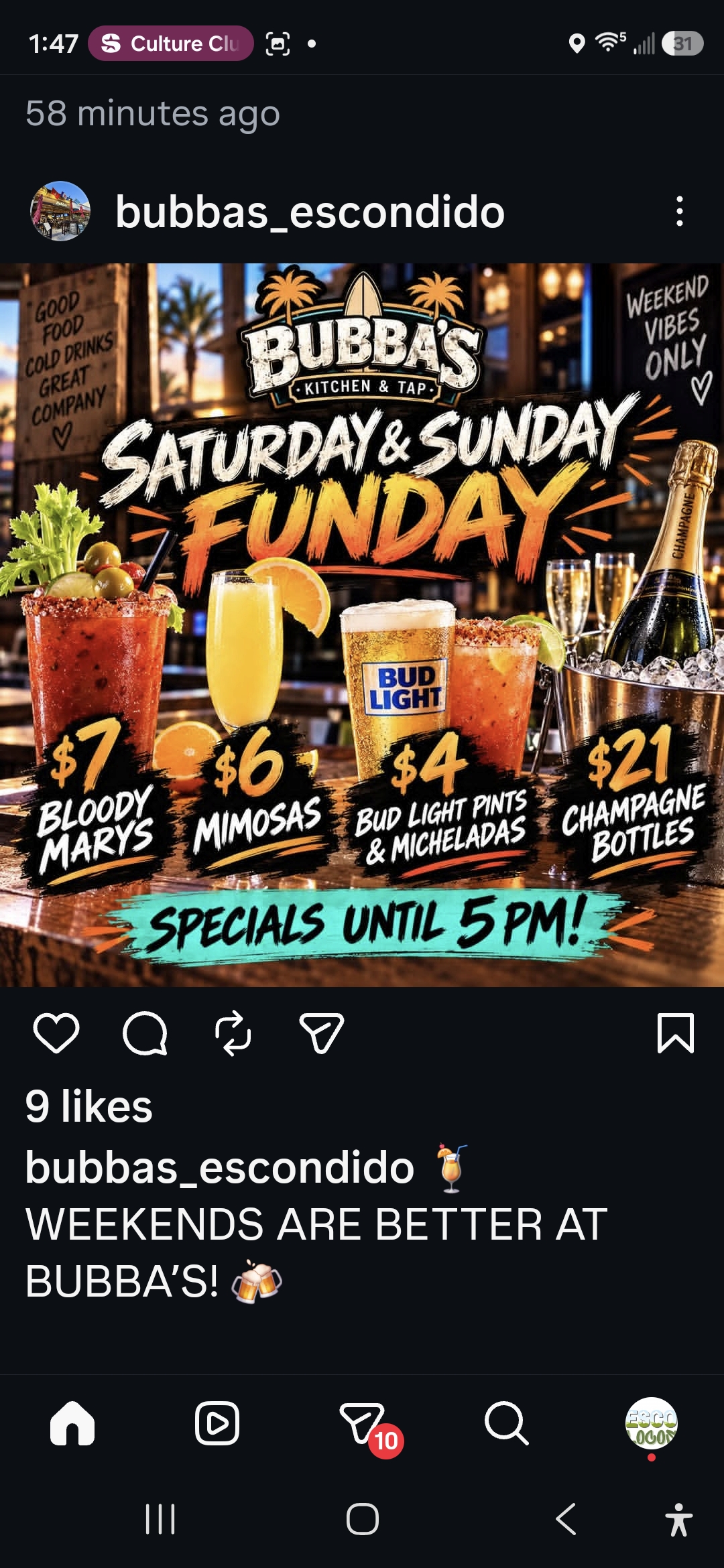 Flyer for Weekend Funday Specials
