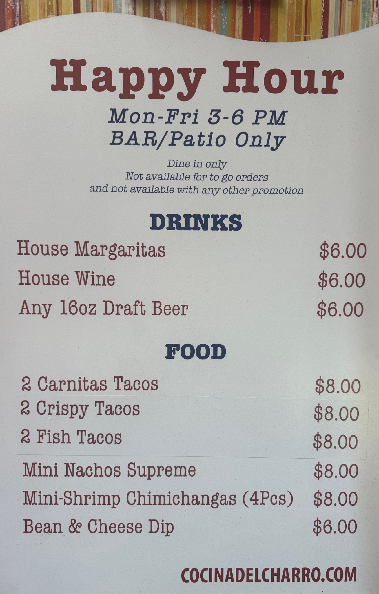 Volante de Happy Hour Cocina Del Charro