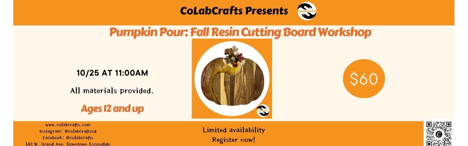 Volante de Pumpkin Pour: Taller de tabla de cortar de resina de otoño