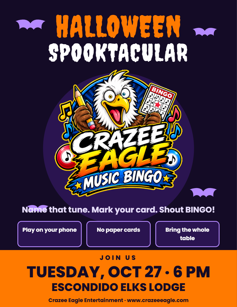 Flyer for Halloween Spooktacular Music Bingo