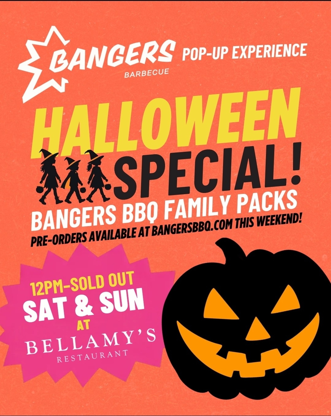 Volante de Pop-Up de Bangers BBQ: Paquetes Familiares de Halloween